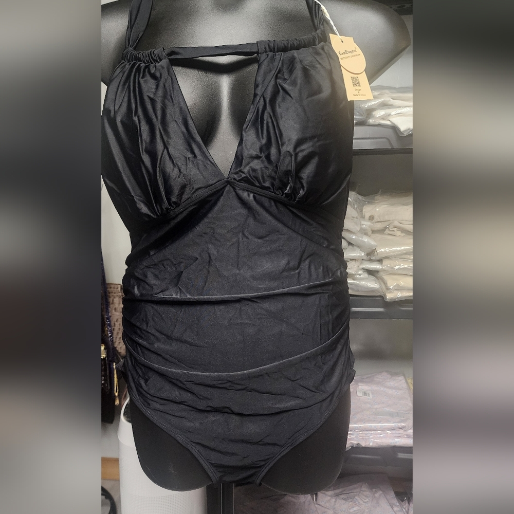 MATERNITY Sleek Black Ruched One-Piece Swimsuit